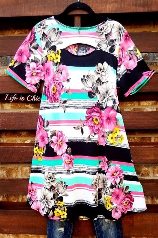 SEASIDE ESCAPE STRIPE FLORAL DRESS IN MINT MIX [product vendor] - Life is Chic Boutique