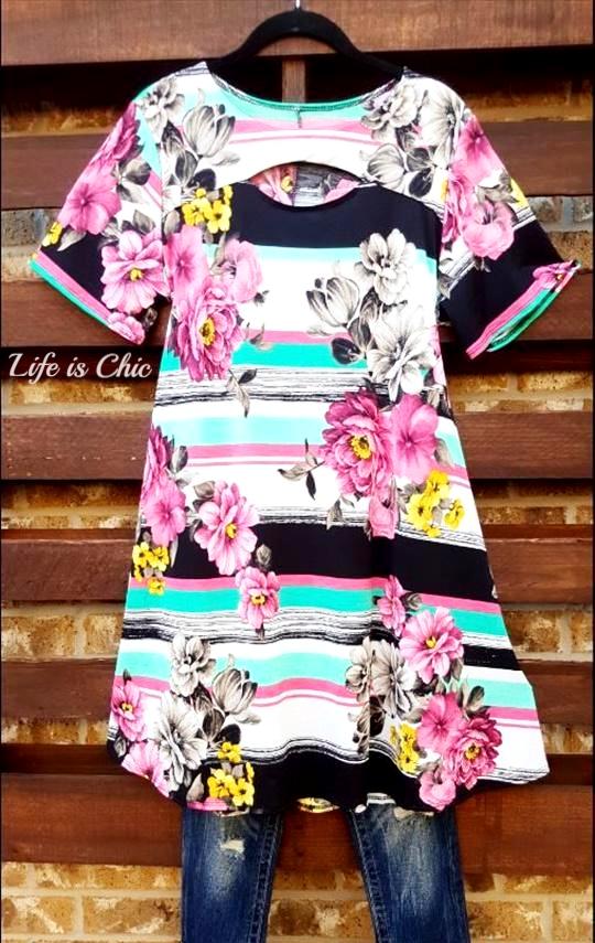 SEASIDE ESCAPE STRIPE FLORAL DRESS IN MINT MIX [product vendor] - Life is Chic Boutique
