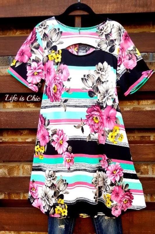 SEASIDE ESCAPE STRIPE FLORAL DRESS IN MINT MIX [product vendor] - Life is Chic Boutique