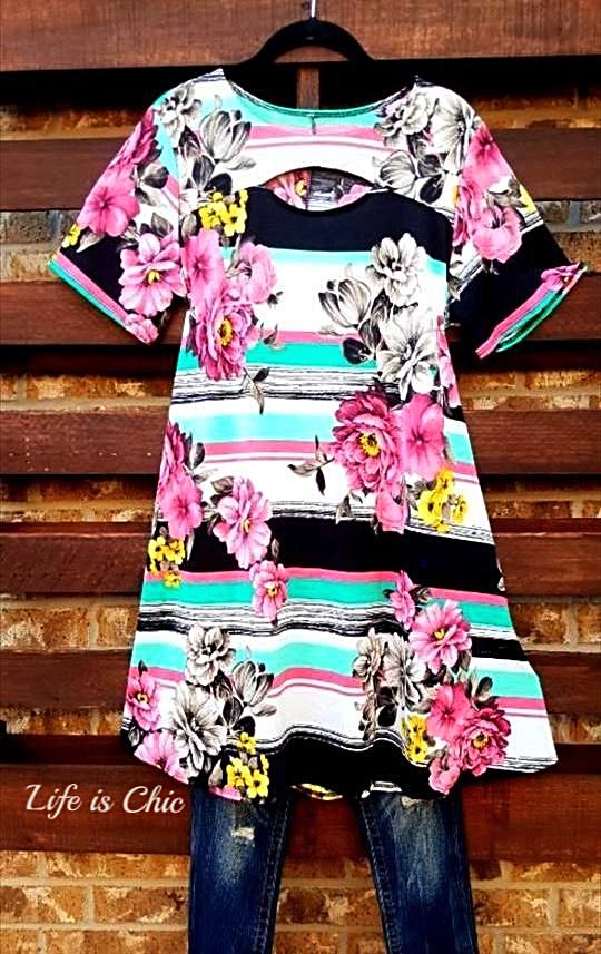 SEASIDE ESCAPE STRIPE FLORAL DRESS IN MINT MIX [product vendor] - Life is Chic Boutique