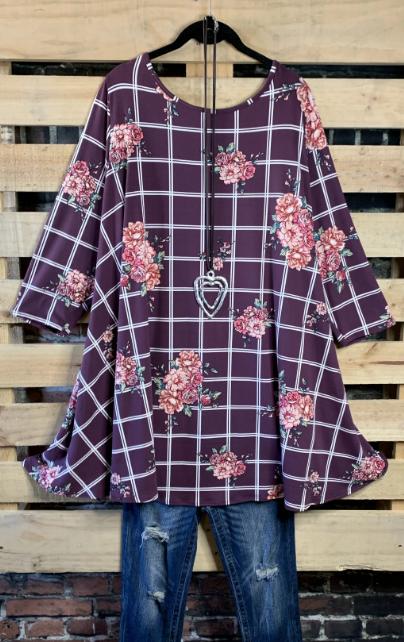 FLORAL TUNIC IN WINE---------sale