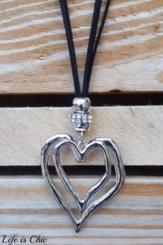 HEART ON HEART 02 PCS SET NECKLACE & EARRING SILVER COLOR