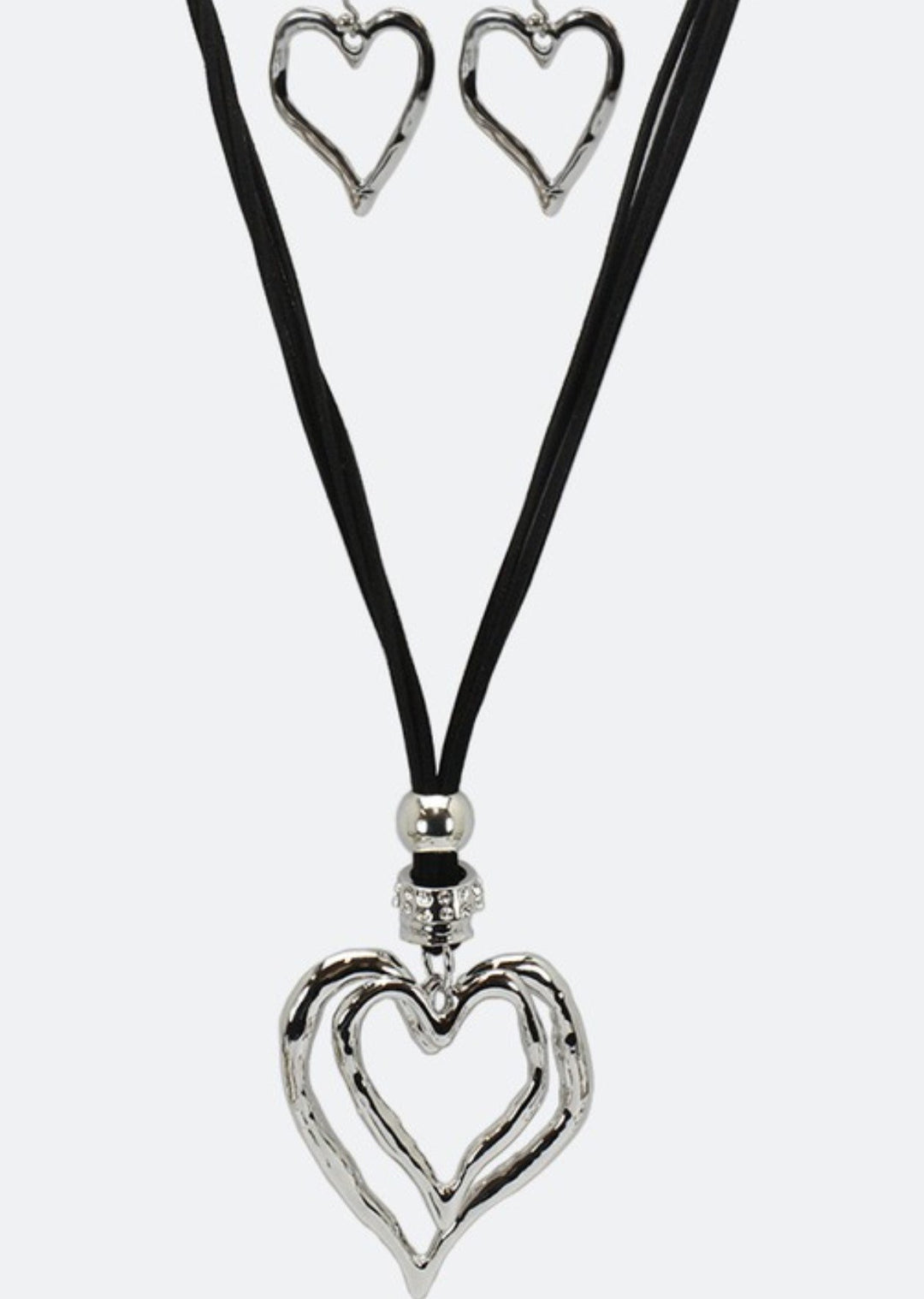 HEART ON HEART NECKLACE & EARRING SET-SILVER COLOR
