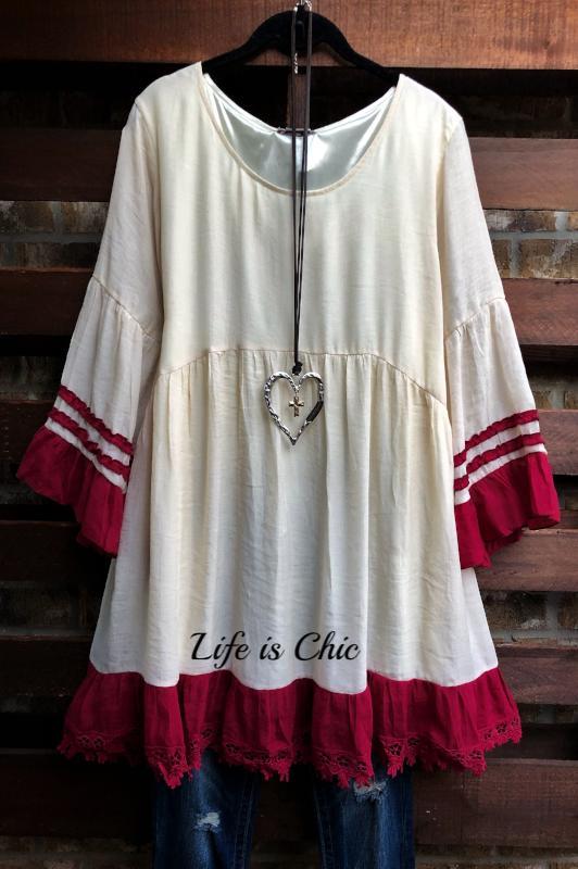 tunic beige burgundy