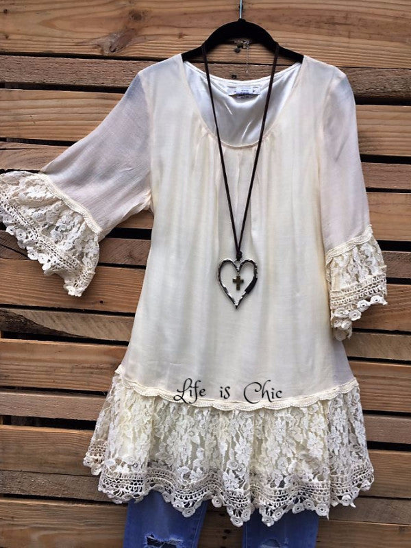 VINTAGE INSPIRED LACE TUNIC - BEIGE [product vendor] - Life is Chic Boutique