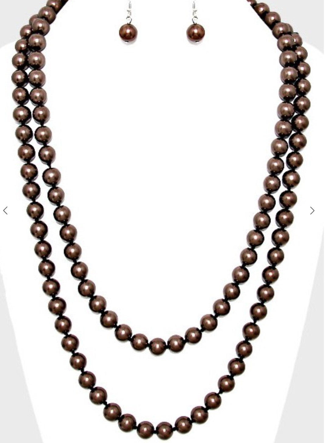 LONG PEARL BEAD NECKLACE SET IN BROWN MOCHA