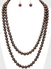 LONG PEARL BEAD NECKLACE SET IN BROWN MOCHA