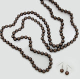 LONG PEARL BEAD NECKLACE SET IN BROWN MOCHA