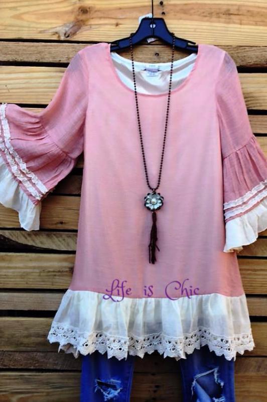 BOHO MUSE PRETTY RUFFLED TOP IN VINTAGE PINK [product vendor] - Life is Chic Boutique