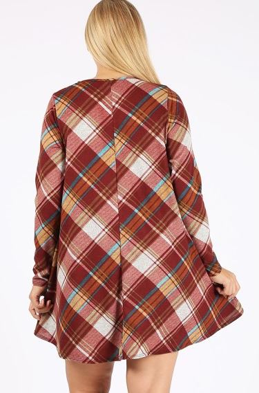 14-18 SIZE - PLAID SWEATER DRESS WITH POCKETS IN BRICK---SALE