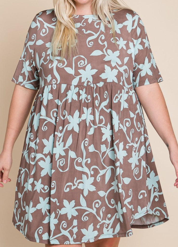 Floral Dress in Blue & Brown -------- Sale