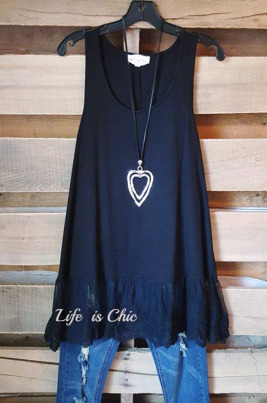 EXTENDER: SLIP ON TANK/TUNIC LACE IN BLACK [product vendor] - Life is Chic Boutique