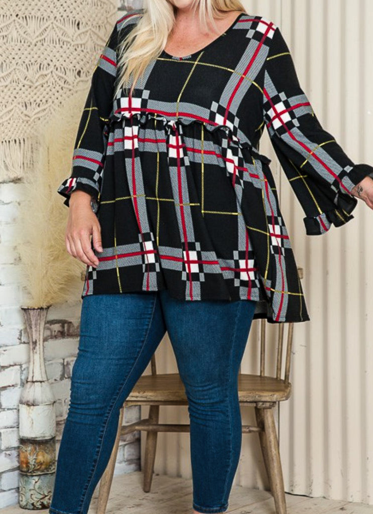 3X 4X  5X  BLACK  PLAID TUNIC---------SALE