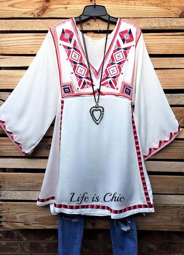 LIVING FREE & PEACE EMBROIDERED DRESS IN OFF-WHITE MIX [product vendor] - Life is Chic Boutique