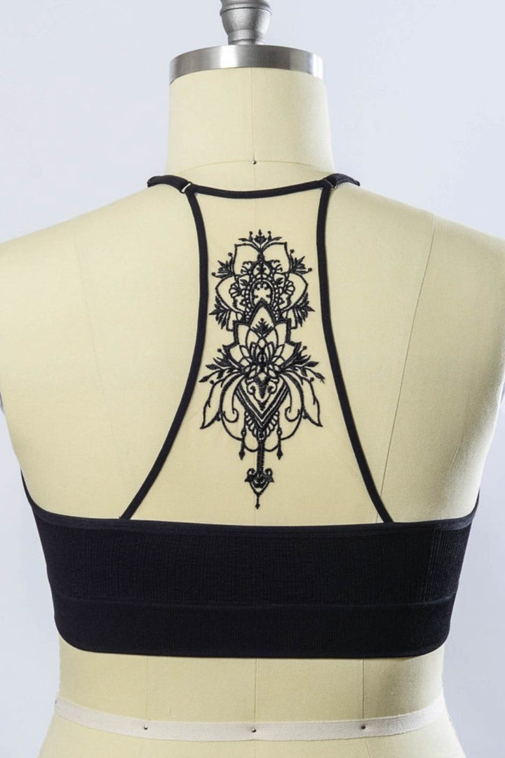 TATTOO MESH BRALETTE IN BLACK