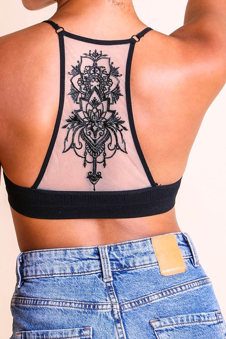 TATTOO MESH BRALETTE IN BLACK