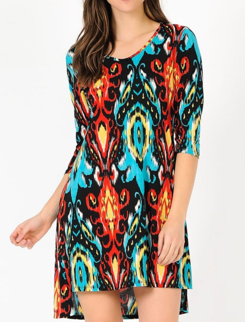DAMASK BEAUTY DRESS IN RED & TURQUOISE  12-22--------------sale