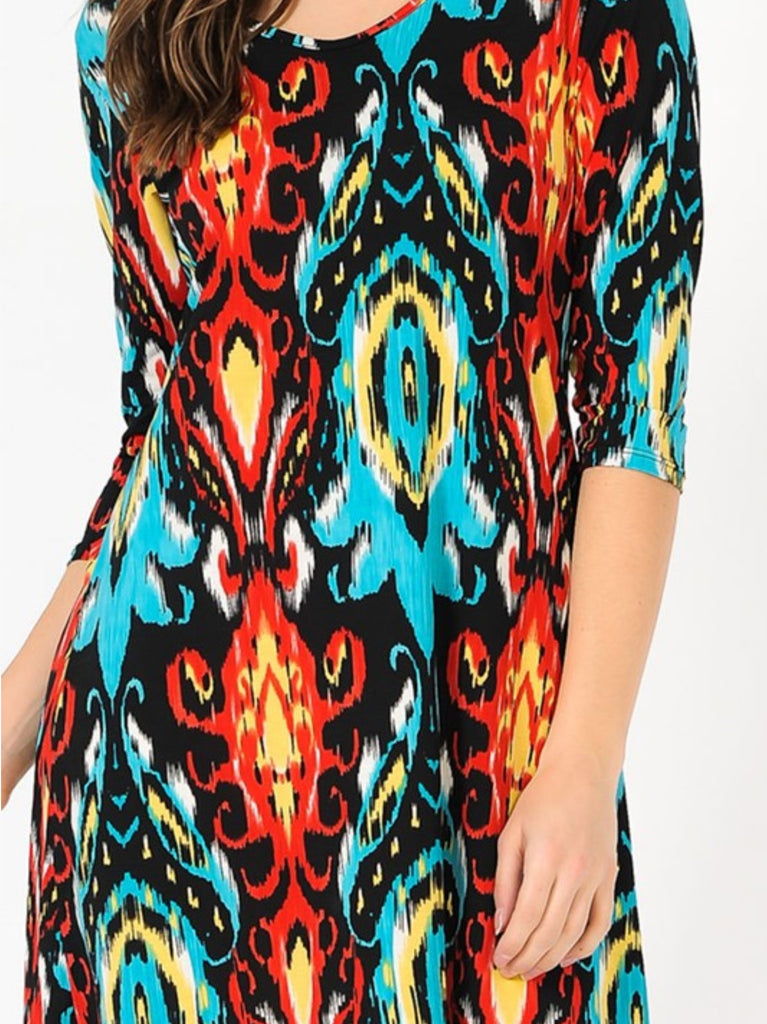 DAMASK BEAUTY DRESS IN RED & TURQUOISE  12-22--------------sale