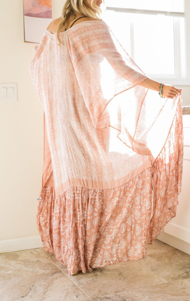 Le Bohemian Heart & Soul Oversized Maxi Kimono in Blush